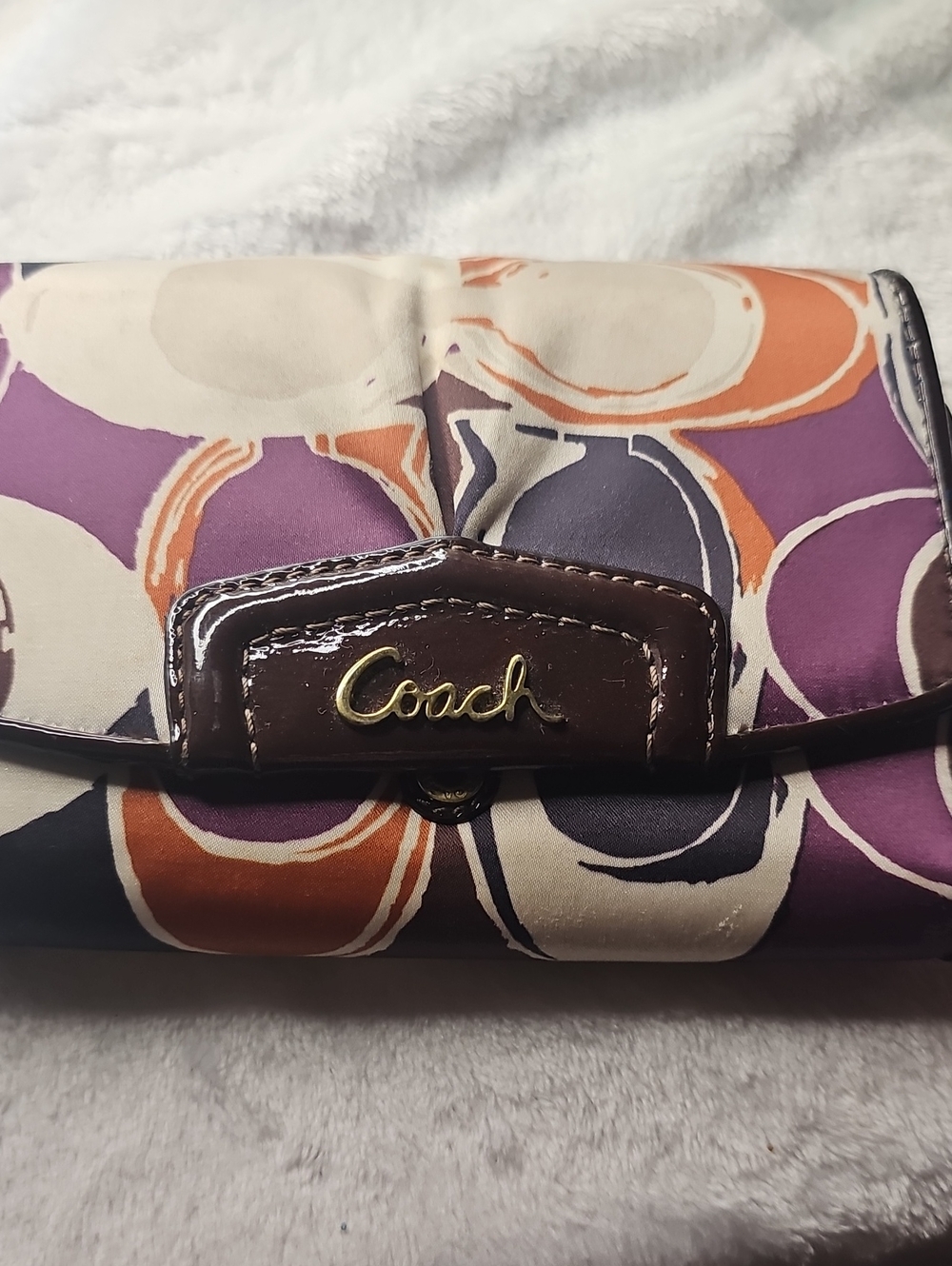Coach Floral Foldover Wallet - Purple, Orange & Cream